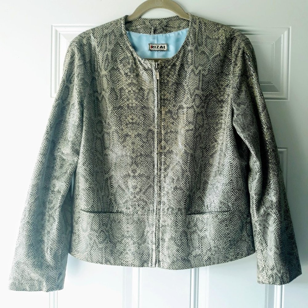 Rizal Snakeskin Leather Full Zip Career Blazer Made in France Office Jacket Sz L